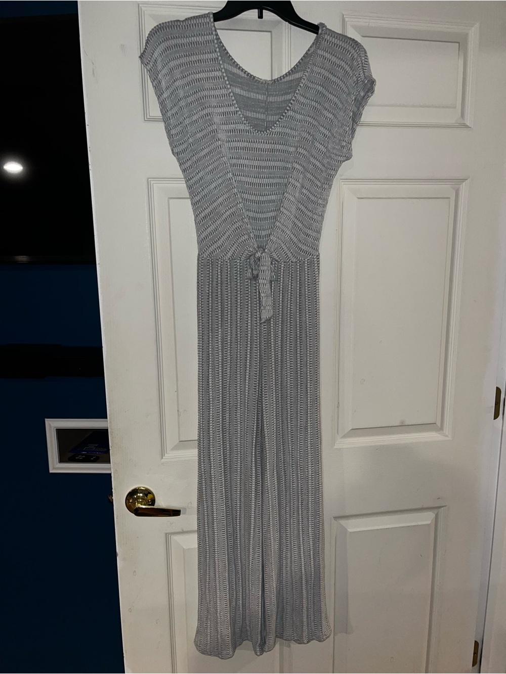 Light Gray Knit Jumpsuit with Tie Waist